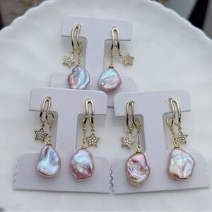 E142 Handmade Freshwater Flower Petal Pearl Earrings